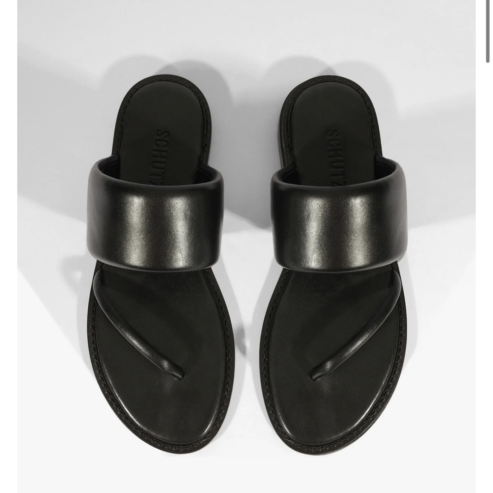 SCHUTZ Black Leather Slide Sandals